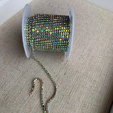 1 Yard SS6 Peridot AB Champagne Gold Metal Chain Rhinestone Banding